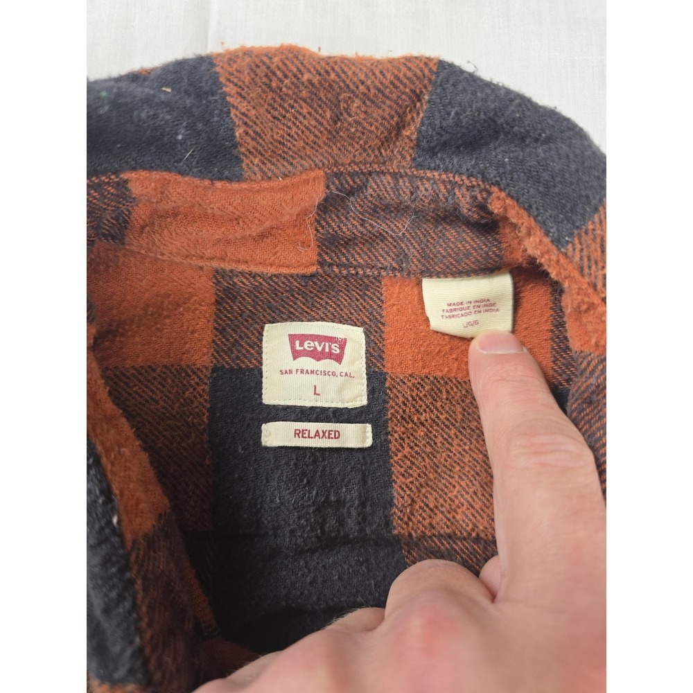 Levi's Shirt Mens Large Orange Plaid Flannel Long Sleeve Button Front Relaxed - Picture 2 of 12
